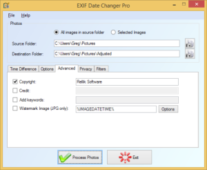 EXIF Date Changer Advanced Options