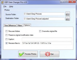 EXIF Date Changer - Options