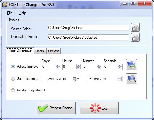 Adjust EXIF date/time of your digital images