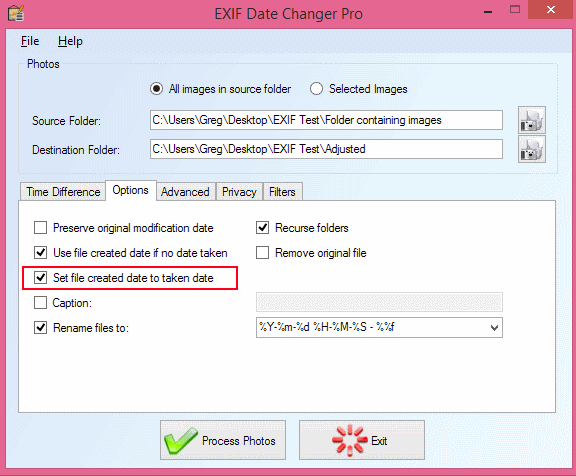 EXIF Date Changer - Set file dates to date taken